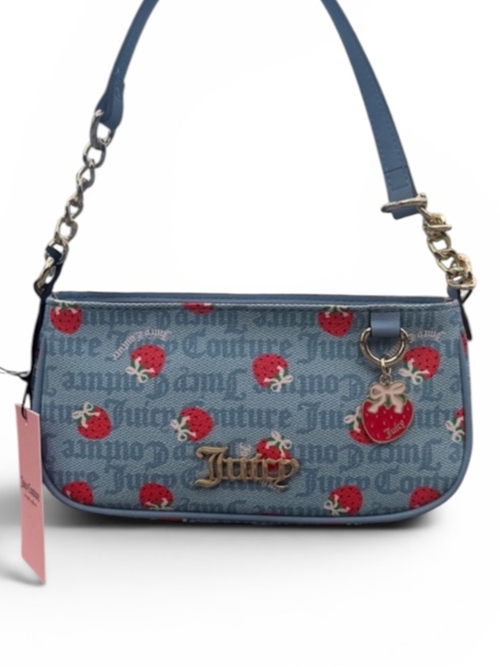 Juicy Couture Blue Denim Mini Shoulder Bag with Red Cherry Motif - Picture 2 of 6